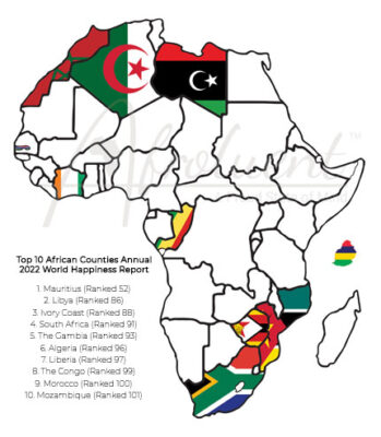 Top 10 African Countries 2022 World Happiness Report Map on Afroluent.com