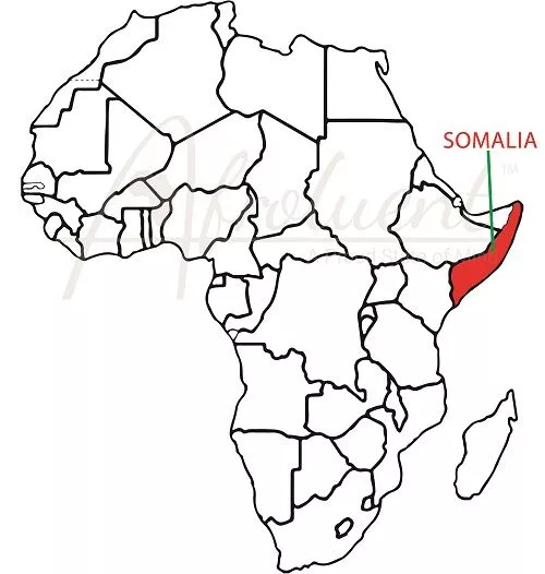 Somalia country overview location on African map.